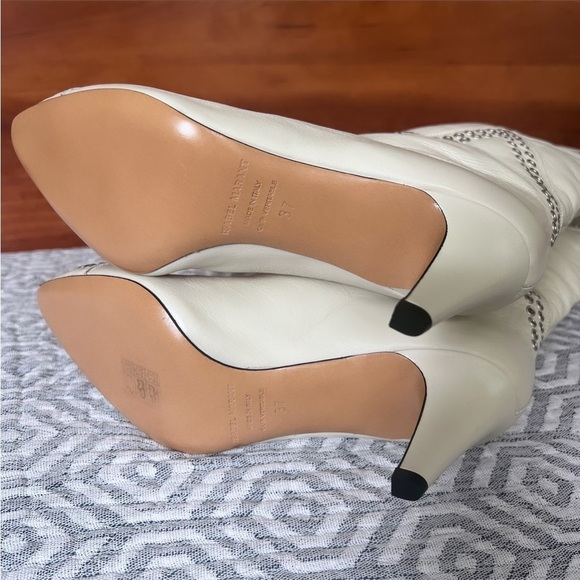 ISABEL MARANT “Lahia” White Eyelet Leather Calf High Heeled Boots Size 7 - Picture 10 of 11